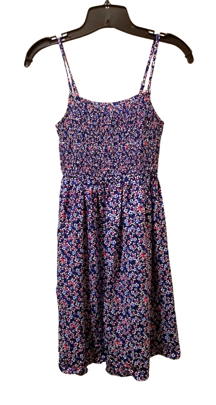 SO Sundress Juniors XS Navy Blue Floral Smocked Bodice Strappy Cami Dress